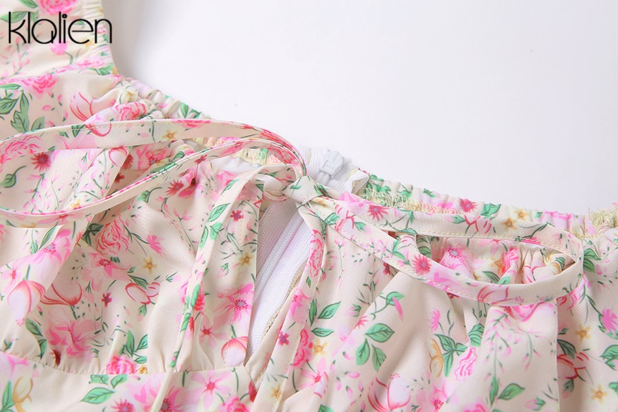 KLALIEN Summer Fashion Elegant Boho Print Slit Maxi Dress Women French Romantic Party Vacation Beach Casual Floral Dress Ladies KLALIEN Summer Fashion Elegant Boho Print Slit Maxi Dress Women French Romantic Party Vacation Beach Casual Floral Dress Ladies
