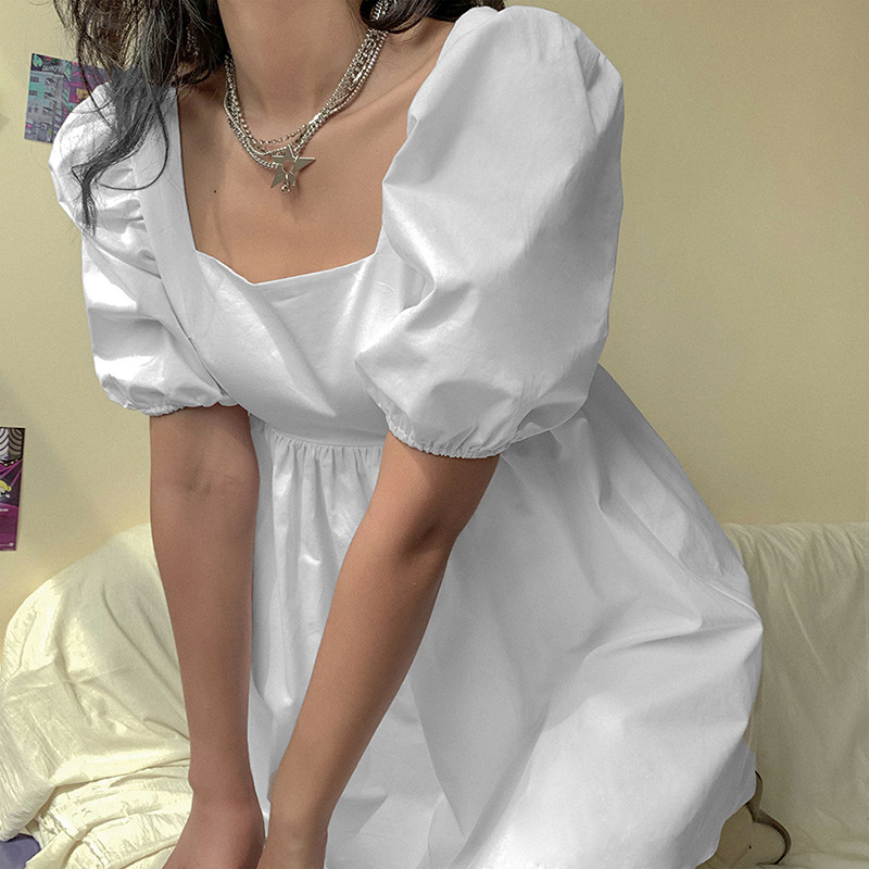 FREE SHIPPING White Elegant Summer Dress Puff Sleeve JKP4625