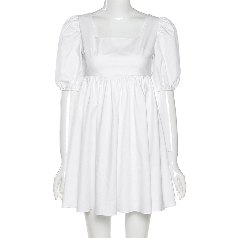 NEDEINS Women Summer Dress Summer Fashion White Elegant Puff Sleeve Backless Party Beach Dress Vacation Casual Mini Dress
