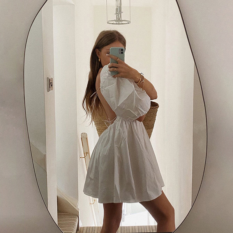 FREE SHIPPING White Elegant Summer Dress Puff Sleeve JKP4625