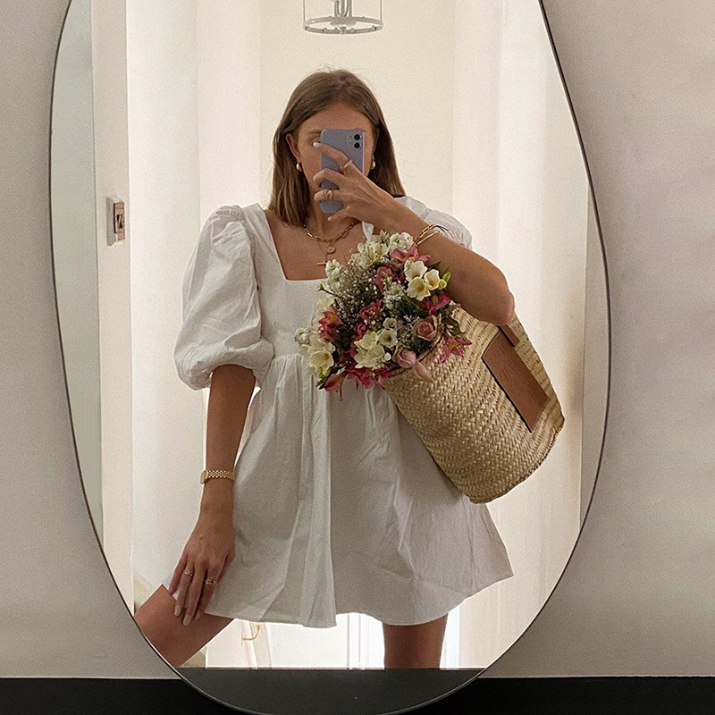 FREE SHIPPING White Elegant Summer Dress Puff Sleeve JKP4625