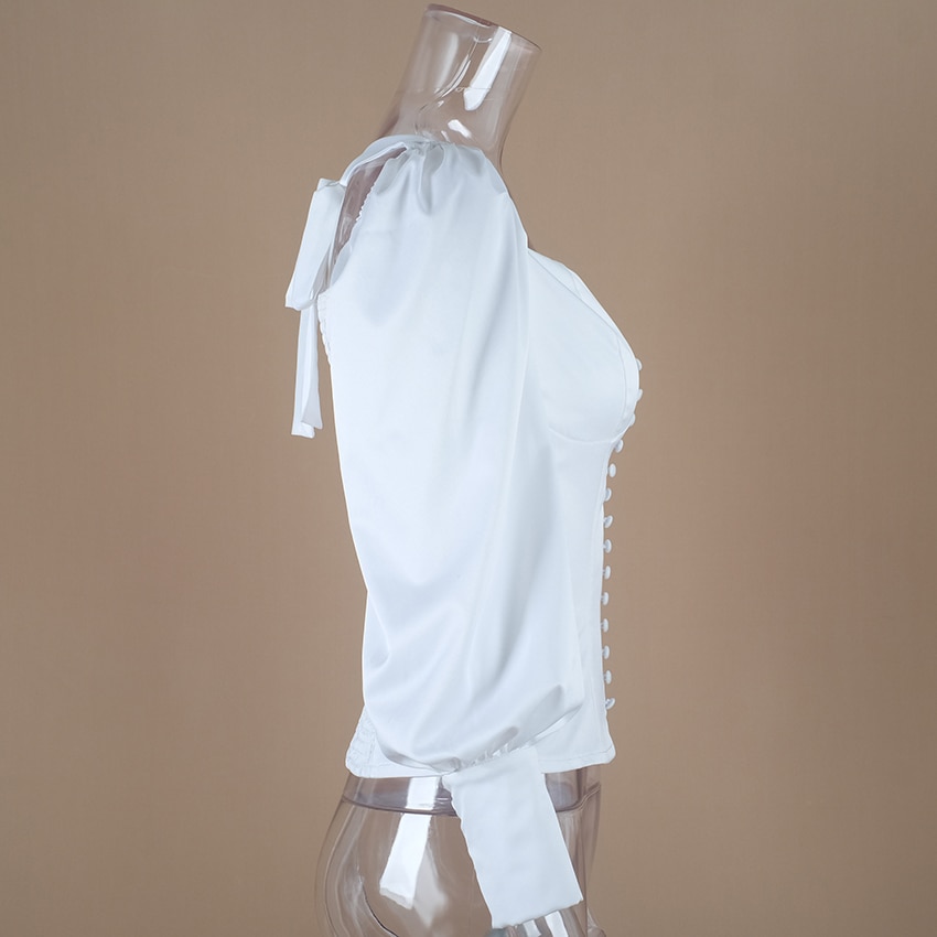 Women Blouse Shirt White Tunic Square Collar JKP4626