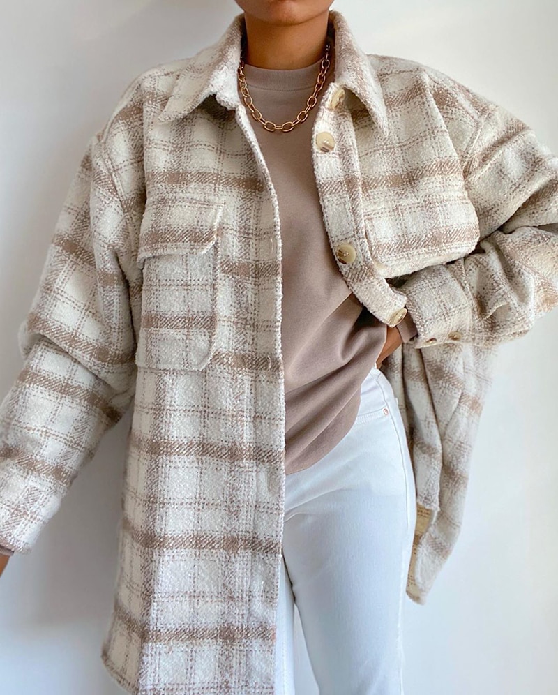 FREE SHIPPING Vintage Oversize Outwear Soft Tweed Shirts JKP4628 FREE SHIPPING Vintage Oversize Outwear Soft Tweed Shirts JKP4628
