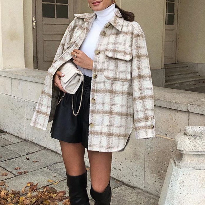 FREE SHIPPING Vintage Oversize Outwear Soft Tweed Shirts JKP4628 FREE SHIPPING Vintage Oversize Outwear Soft Tweed Shirts JKP4628