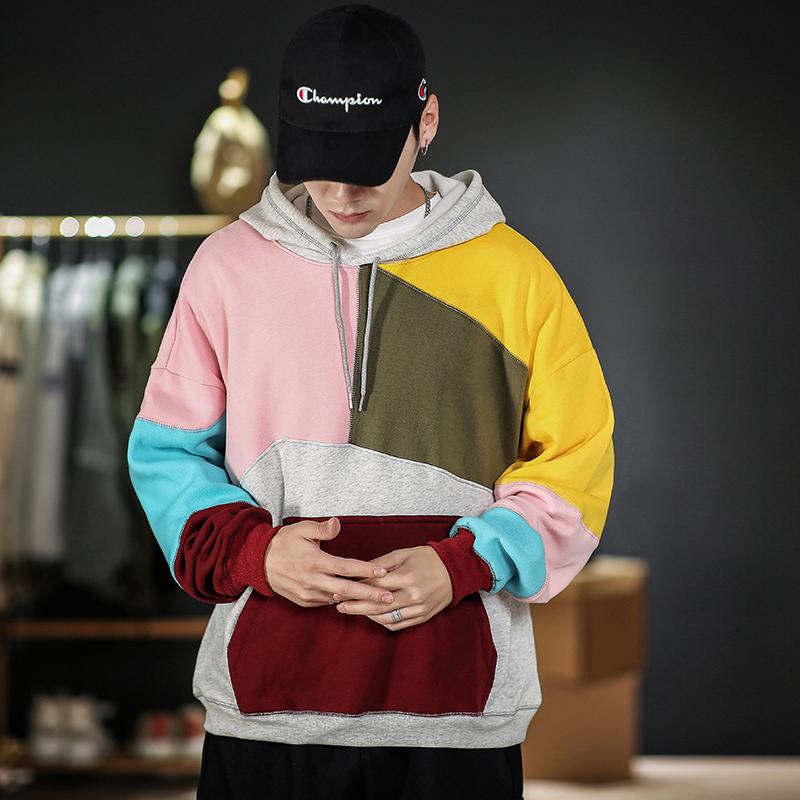 FREE SHIPPING Hoodies Patchwork Street Wear Style JKP6230