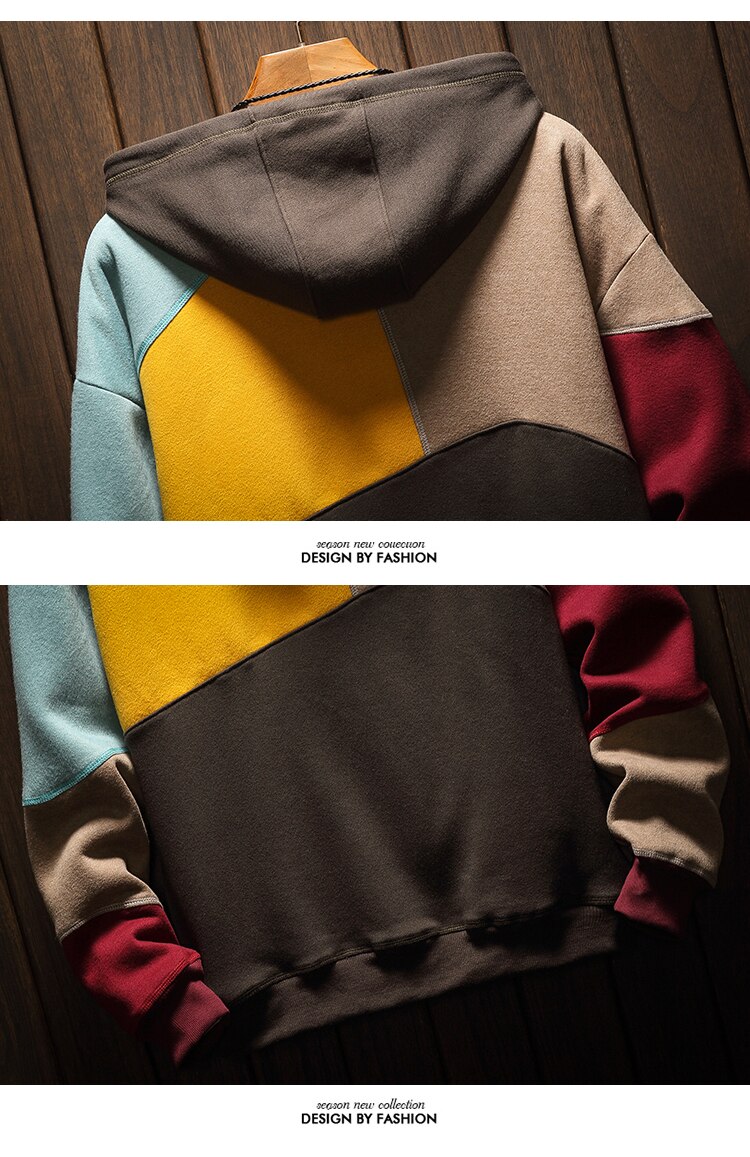 April MOMO 2021 Men's Hoodies Sweatshirts Plus Size Patchwork Contrasted Color Casual Hooded Shirt Men Pullover Hip Hop Hoody