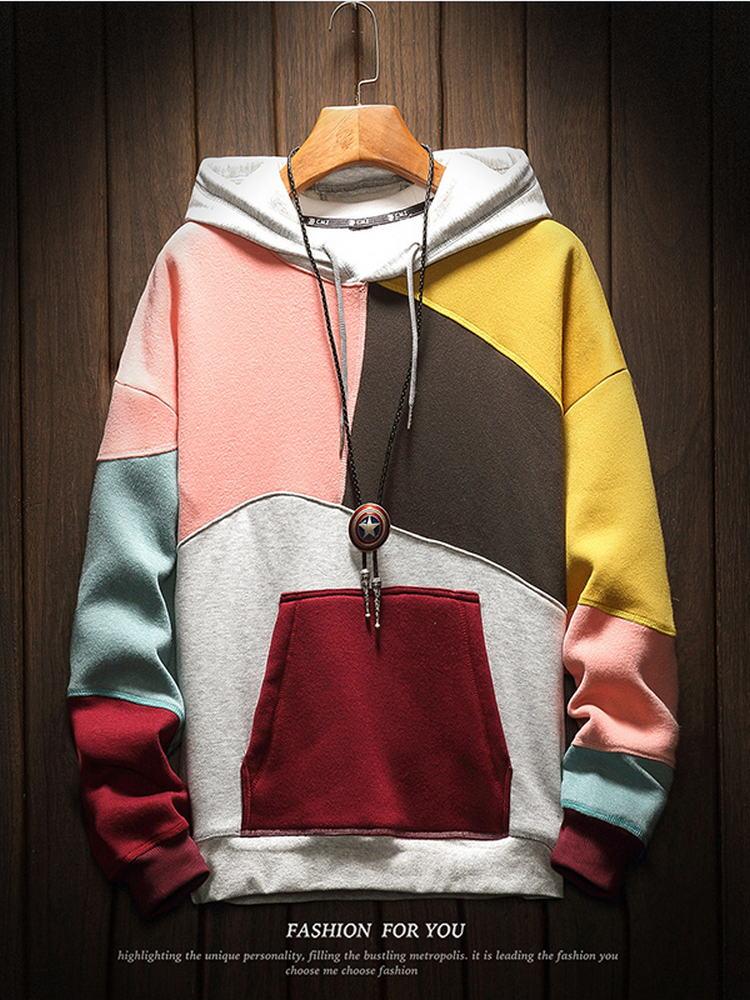FREE SHIPPING Hoodies Patchwork Street Wear Style JKP6230
