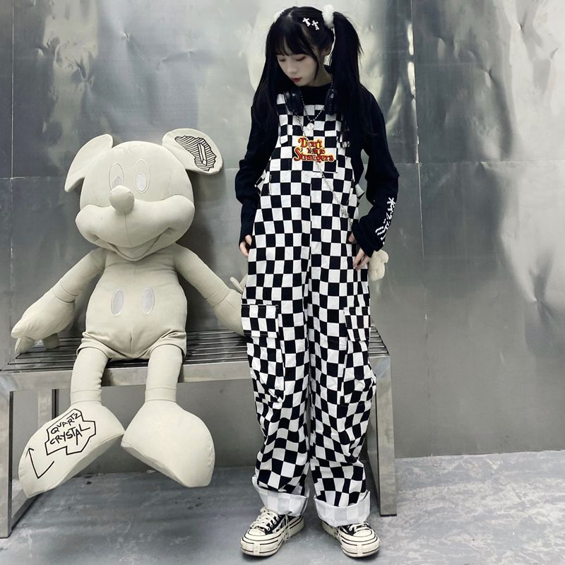 Street Casual Plaid Overalls Jumpsuit Cow Print JKP4632