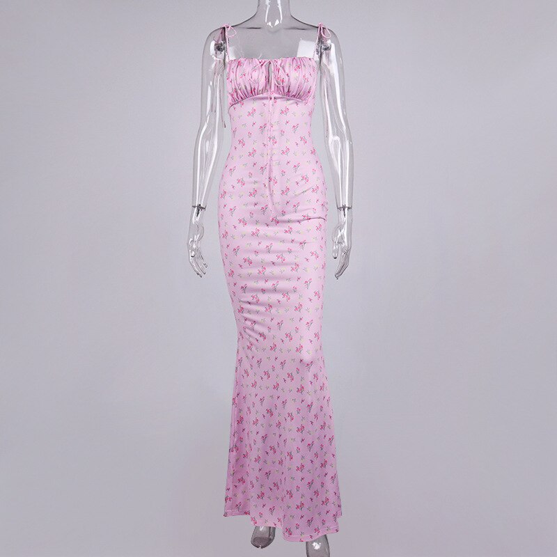Cryptographic Floral Print Cottagecore Elegant Sleeveless Maxi Sundress Sexy Backless Women Party Club Tie Front Dress Holiday