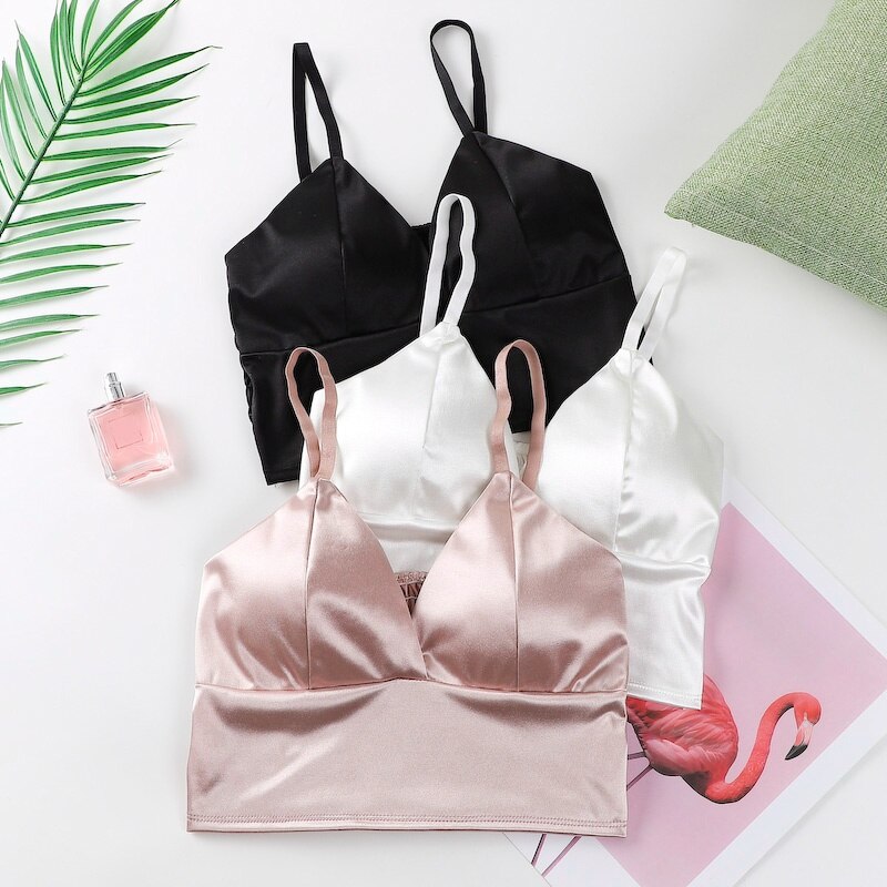 FREE SHIPPING Satin Padded Crop Top Camisole JKP4638 FREE SHIPPING Satin Padded Crop Top Camisole JKP4638