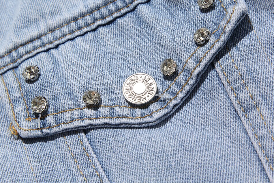Denim Jacket Female Light Blue Diamond Tassel Coat Single-Breasted Open Back Women Jeans Coat 2021 Autumn Fashion New Clothing Denim Jacket Female Light Blue Diamond Tassel Coat Single-Breasted Open Back Women Jeans Coat 2021 Autumn Fashion New Clothing