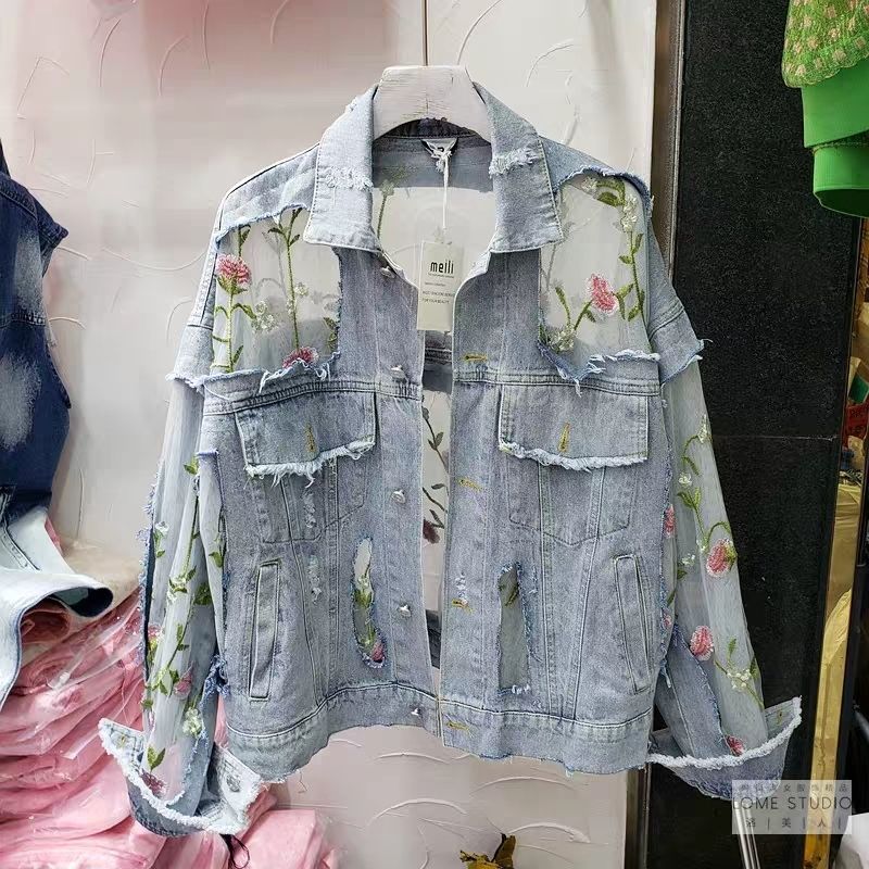 Chaquetas Mujer Summer Streetwear Embroidery Lace Patchwork Sexy Denim Jacket Women Frayed Tassel Loose Jeans Coat Plus Size 3XL Chaquetas Mujer Summer Streetwear Embroidery Lace Patchwork Sexy Denim Jacket Women Frayed Tassel Loose Jeans Coat Plus Size 3XL