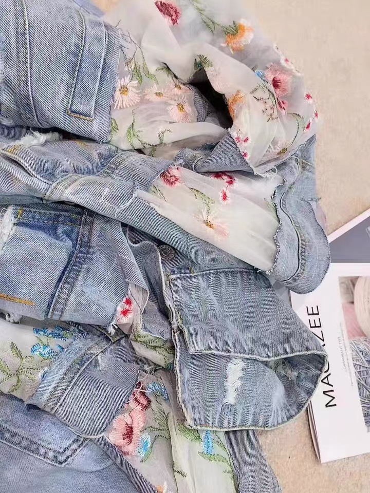 Chaquetas Mujer Summer Streetwear Embroidery Lace Patchwork Sexy Denim Jacket Women Frayed Tassel Loose Jeans Coat Plus Size 3XL Chaquetas Mujer Summer Streetwear Embroidery Lace Patchwork Sexy Denim Jacket Women Frayed Tassel Loose Jeans Coat Plus Size 3XL