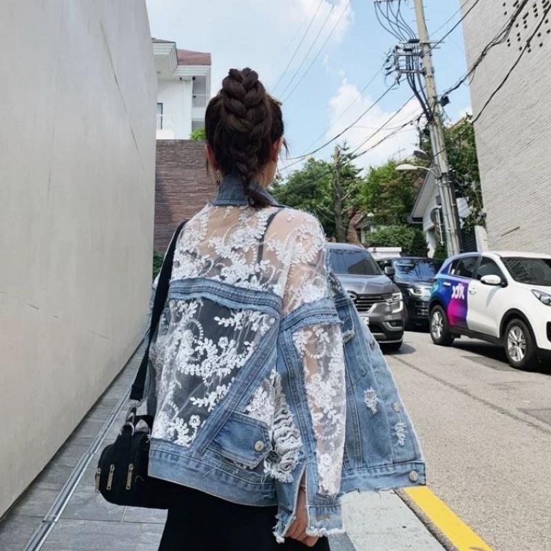 FREE SHIPPING Denim Jacket Streetwear Embroidery Lace Patchwork JKP4651 FREE SHIPPING Denim Jacket Streetwear Embroidery Lace Patchwork JKP4651