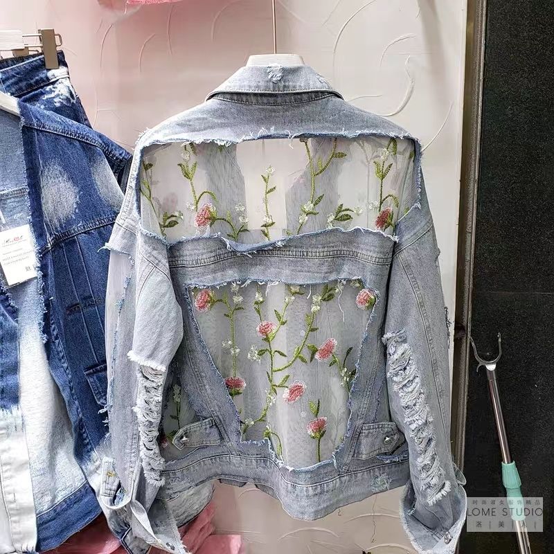 Chaquetas Mujer Summer Streetwear Embroidery Lace Patchwork Sexy Denim Jacket Women Frayed Tassel Loose Jeans Coat Plus Size 3XL Chaquetas Mujer Summer Streetwear Embroidery Lace Patchwork Sexy Denim Jacket Women Frayed Tassel Loose Jeans Coat Plus Size 3XL