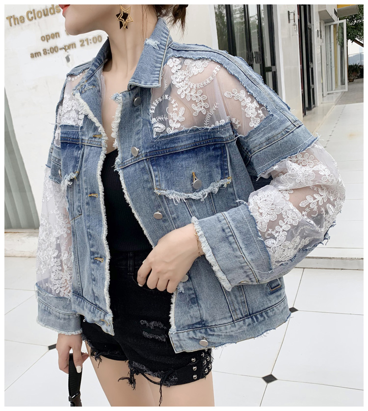 FREE SHIPPING Denim Jacket Streetwear Embroidery Lace Patchwork JKP4651 FREE SHIPPING Denim Jacket Streetwear Embroidery Lace Patchwork JKP4651