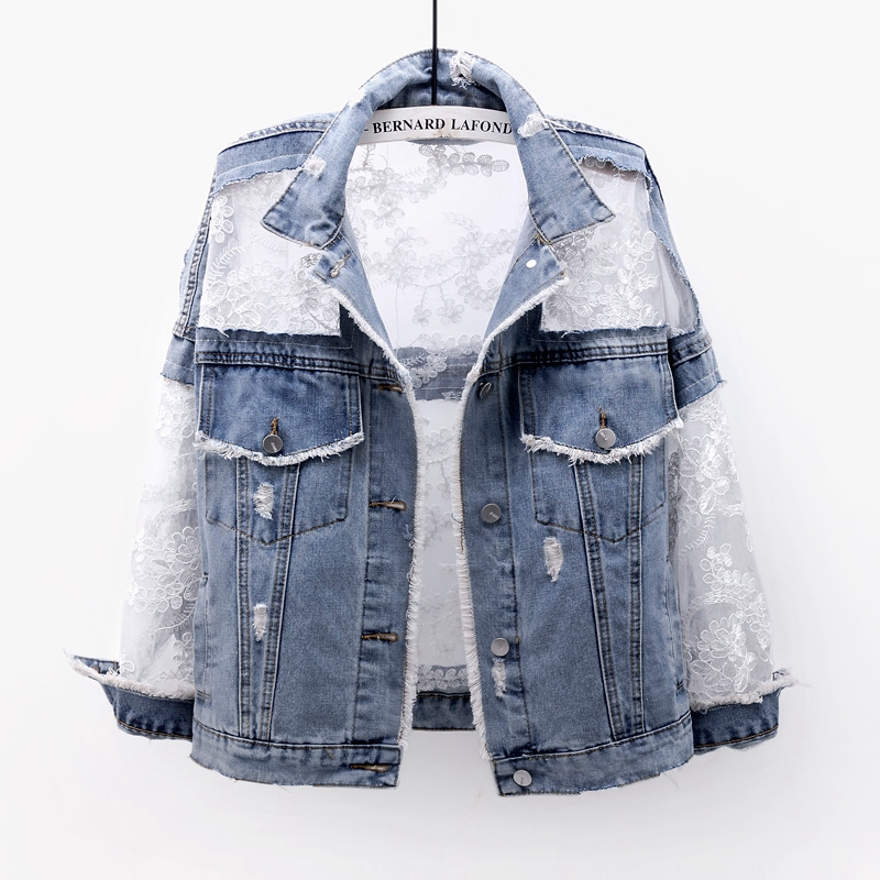 Chaquetas Mujer Summer Streetwear Embroidery Lace Patchwork Sexy Denim Jacket Women Frayed Tassel Loose Jeans Coat Plus Size 3XL Chaquetas Mujer Summer Streetwear Embroidery Lace Patchwork Sexy Denim Jacket Women Frayed Tassel Loose Jeans Coat Plus Size 3XL