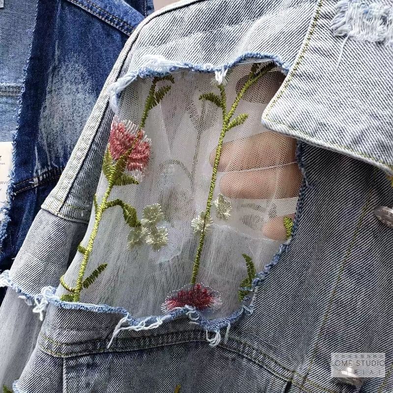 Chaquetas Mujer Summer Streetwear Embroidery Lace Patchwork Sexy Denim Jacket Women Frayed Tassel Loose Jeans Coat Plus Size 3XL Chaquetas Mujer Summer Streetwear Embroidery Lace Patchwork Sexy Denim Jacket Women Frayed Tassel Loose Jeans Coat Plus Size 3XL
