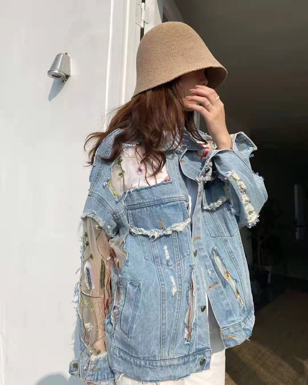 Chaquetas Mujer Summer Streetwear Embroidery Lace Patchwork Sexy Denim Jacket Women Frayed Tassel Loose Jeans Coat Plus Size 3XL Chaquetas Mujer Summer Streetwear Embroidery Lace Patchwork Sexy Denim Jacket Women Frayed Tassel Loose Jeans Coat Plus Size 3XL