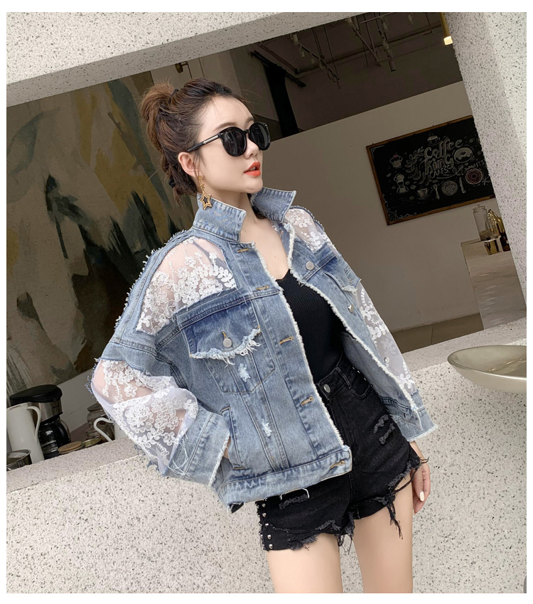 FREE SHIPPING Denim Jacket Streetwear Embroidery Lace Patchwork JKP4651 FREE SHIPPING Denim Jacket Streetwear Embroidery Lace Patchwork JKP4651