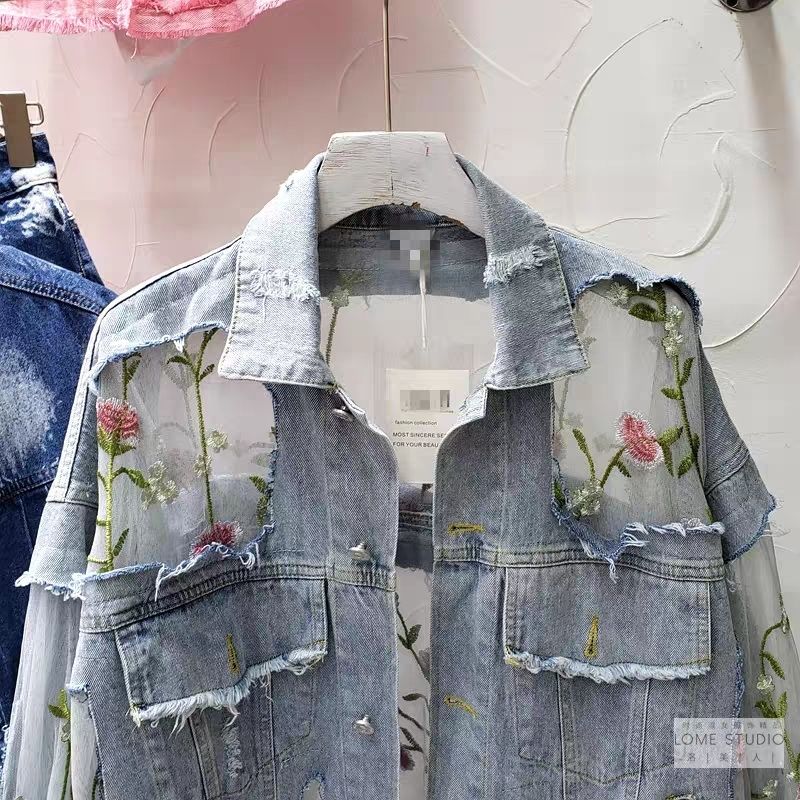 Chaquetas Mujer Summer Streetwear Embroidery Lace Patchwork Sexy Denim Jacket Women Frayed Tassel Loose Jeans Coat Plus Size 3XL Chaquetas Mujer Summer Streetwear Embroidery Lace Patchwork Sexy Denim Jacket Women Frayed Tassel Loose Jeans Coat Plus Size 3XL