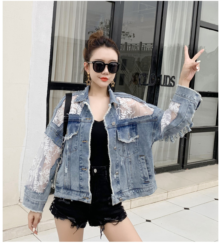 FREE SHIPPING Denim Jacket Streetwear Embroidery Lace Patchwork JKP4651 FREE SHIPPING Denim Jacket Streetwear Embroidery Lace Patchwork JKP4651