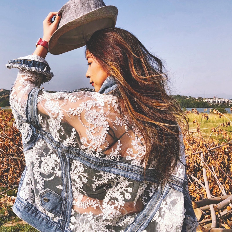 FREE SHIPPING Denim Jacket Streetwear Embroidery Lace Patchwork JKP4651 FREE SHIPPING Denim Jacket Streetwear Embroidery Lace Patchwork JKP4651
