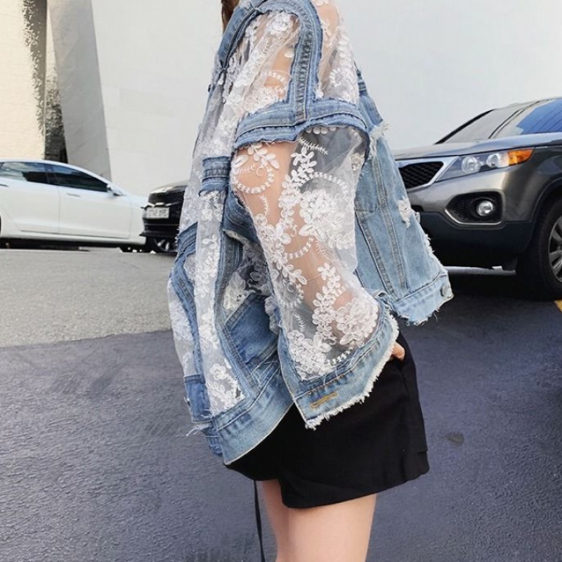 FREE SHIPPING Denim Jacket Streetwear Embroidery Lace Patchwork JKP4651 FREE SHIPPING Denim Jacket Streetwear Embroidery Lace Patchwork JKP4651
