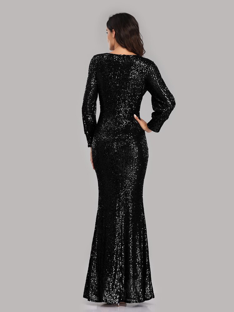 Sexy V-neck Mermaid Evening Dress Long Formal Prom Party Gown Full Sequins long Sleeve Galadress Vestidos Women Dresses 2021 Sexy V-neck Mermaid Evening Dress Long Formal Prom Party Gown Full Sequins long Sleeve Galadress Vestidos Women Dresses 2021