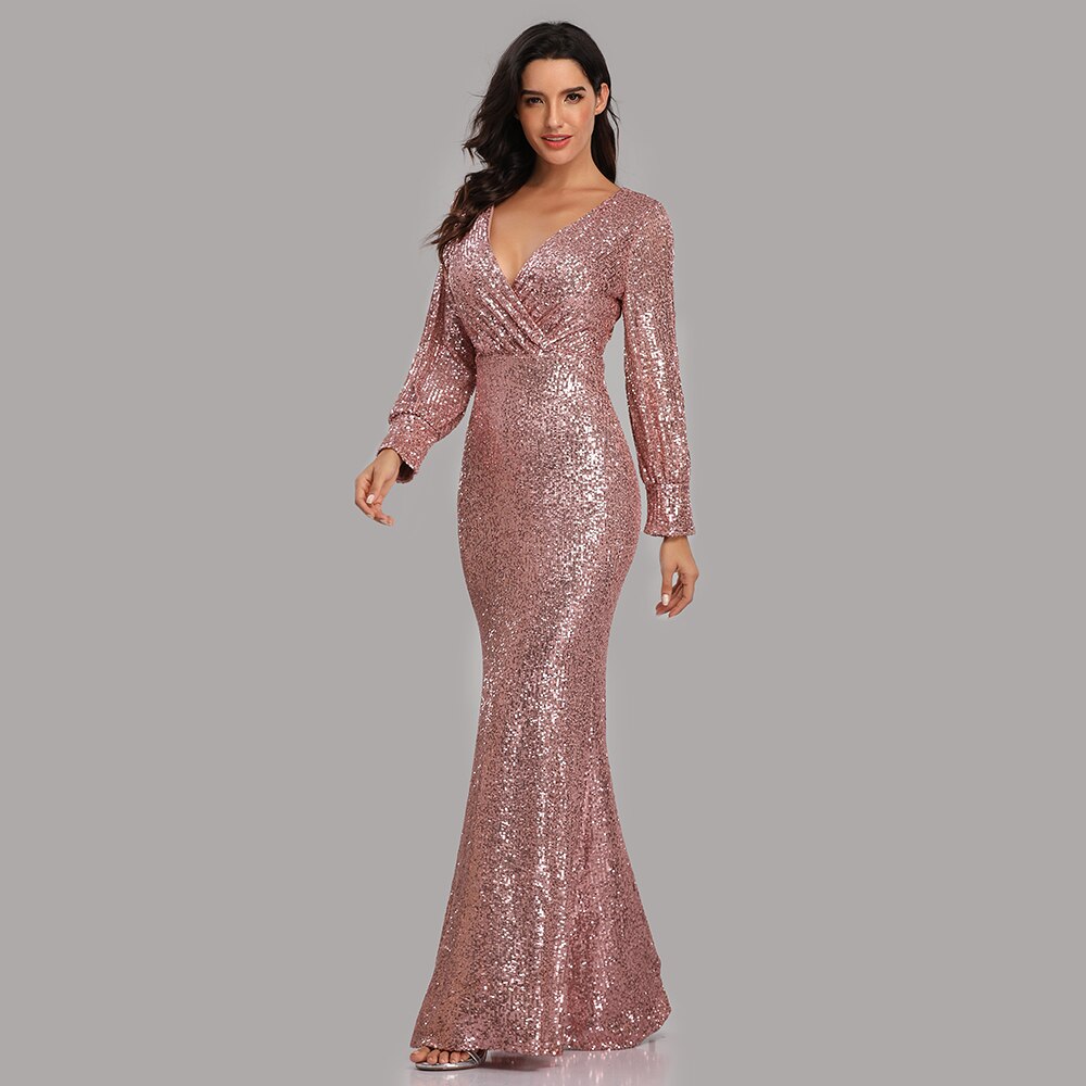 Sexy V-neck Mermaid Evening Dress Long Formal Prom Party Gown Full Sequins long Sleeve Galadress Vestidos Women Dresses 2021 Sexy V-neck Mermaid Evening Dress Long Formal Prom Party Gown Full Sequins long Sleeve Galadress Vestidos Women Dresses 2021