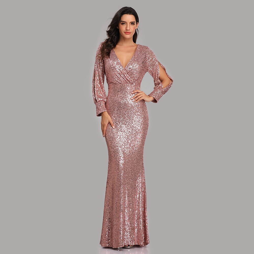 Sexy V-neck Mermaid Evening Dress Long Formal Prom Party Gown Full Sequins long Sleeve Galadress Vestidos Women Dresses 2021 Sexy V-neck Mermaid Evening Dress Long Formal Prom Party Gown Full Sequins long Sleeve Galadress Vestidos Women Dresses 2021