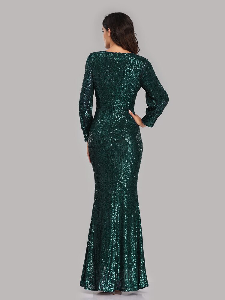 Sexy V-neck Mermaid Evening Dress Long Formal Prom Party Gown Full Sequins long Sleeve Galadress Vestidos Women Dresses 2021 Sexy V-neck Mermaid Evening Dress Long Formal Prom Party Gown Full Sequins long Sleeve Galadress Vestidos Women Dresses 2021