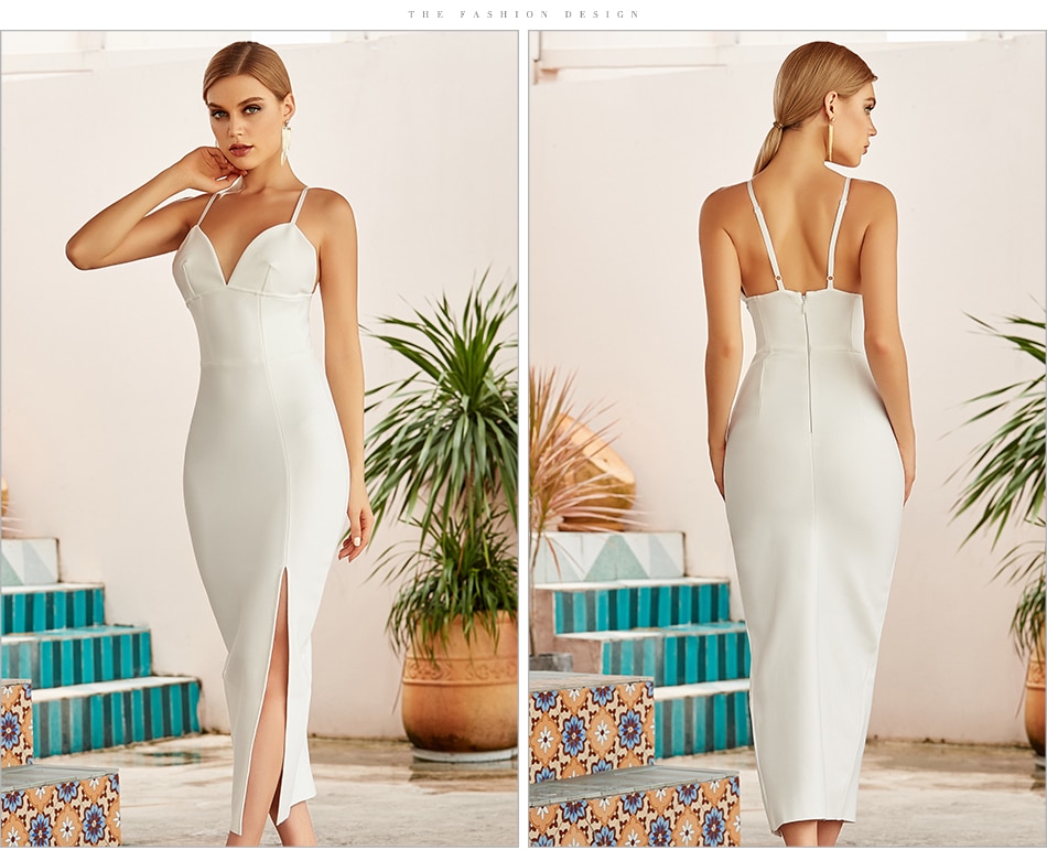 Adyce New Summer Women White Bodycon Bandage Dress Sexy V Neck Spaghetti Strap Club Celebrity Evening Runway Party Long Dresses Adyce New Summer Women White Bodycon Bandage Dress Sexy V Neck Spaghetti Strap Club Celebrity Evening Runway Party Long Dresses