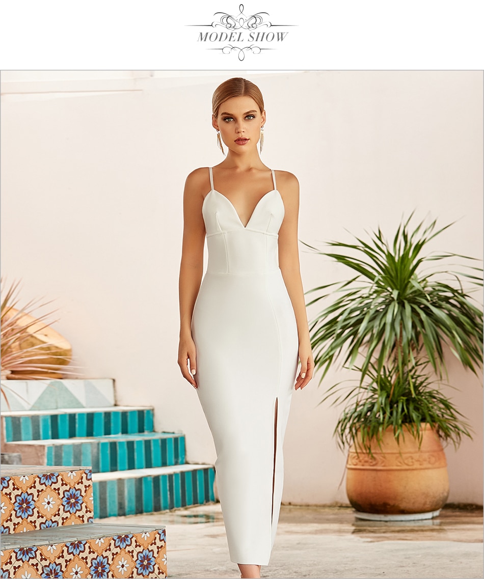 Adyce New Summer Women White Bodycon Bandage Dress Sexy V Neck Spaghetti Strap Club Celebrity Evening Runway Party Long Dresses Adyce New Summer Women White Bodycon Bandage Dress Sexy V Neck Spaghetti Strap Club Celebrity Evening Runway Party Long Dresses