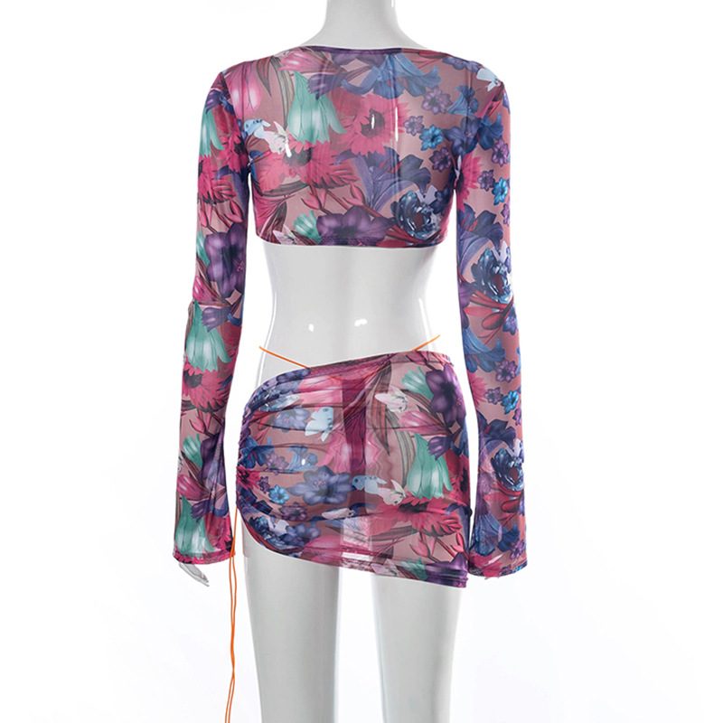 ANJAMANOR Floral Printed Mesh Sexy Top and Skirts Sets Summer Vacation Outfits 2021 Rave Party Club Wear Two Piece Set D85-CE11 ANJAMANOR Floral Printed Mesh Sexy Top and Skirts Sets Summer Vacation Outfits 2021 Rave Party Club Wear Two Piece Set D85-CE11