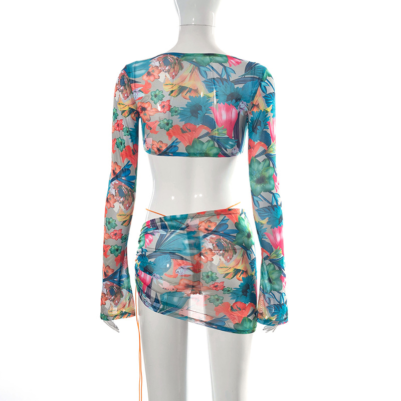 ANJAMANOR Floral Printed Mesh Sexy Top and Skirts Sets Summer Vacation Outfits 2021 Rave Party Club Wear Two Piece Set D85-CE11 ANJAMANOR Floral Printed Mesh Sexy Top and Skirts Sets Summer Vacation Outfits 2021 Rave Party Club Wear Two Piece Set D85-CE11