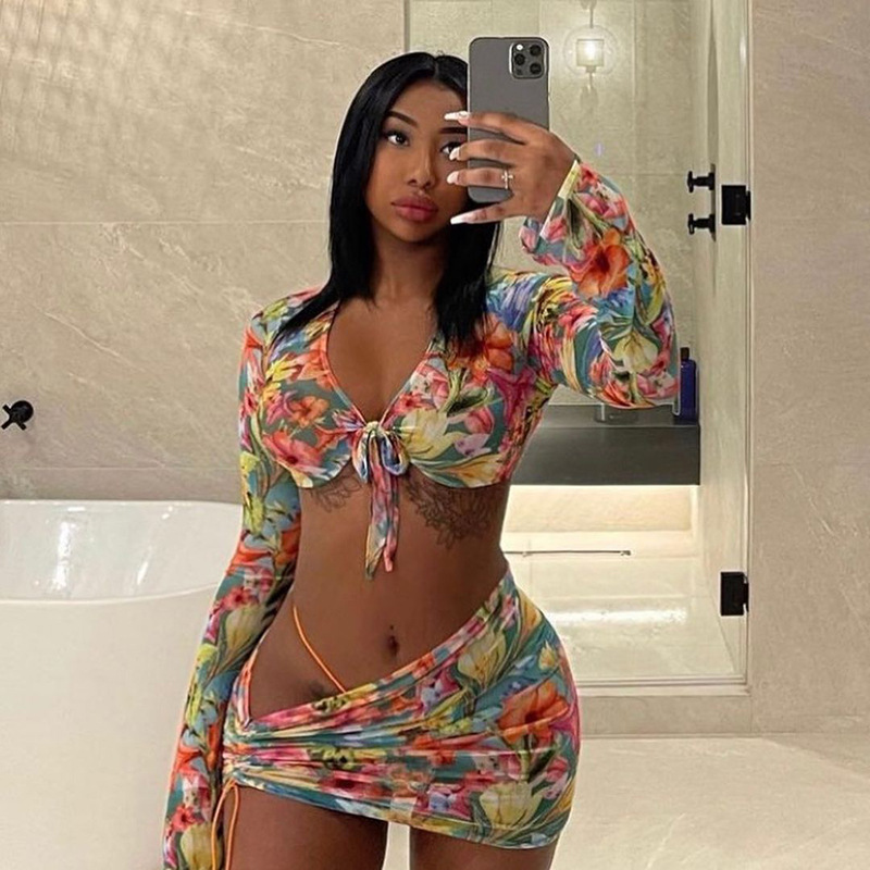 ANJAMANOR Floral Printed Mesh Sexy Top and Skirts Sets Summer Vacation Outfits 2021 Rave Party Club Wear Two Piece Set D85-CE11 ANJAMANOR Floral Printed Mesh Sexy Top and Skirts Sets Summer Vacation Outfits 2021 Rave Party Club Wear Two Piece Set D85-CE11