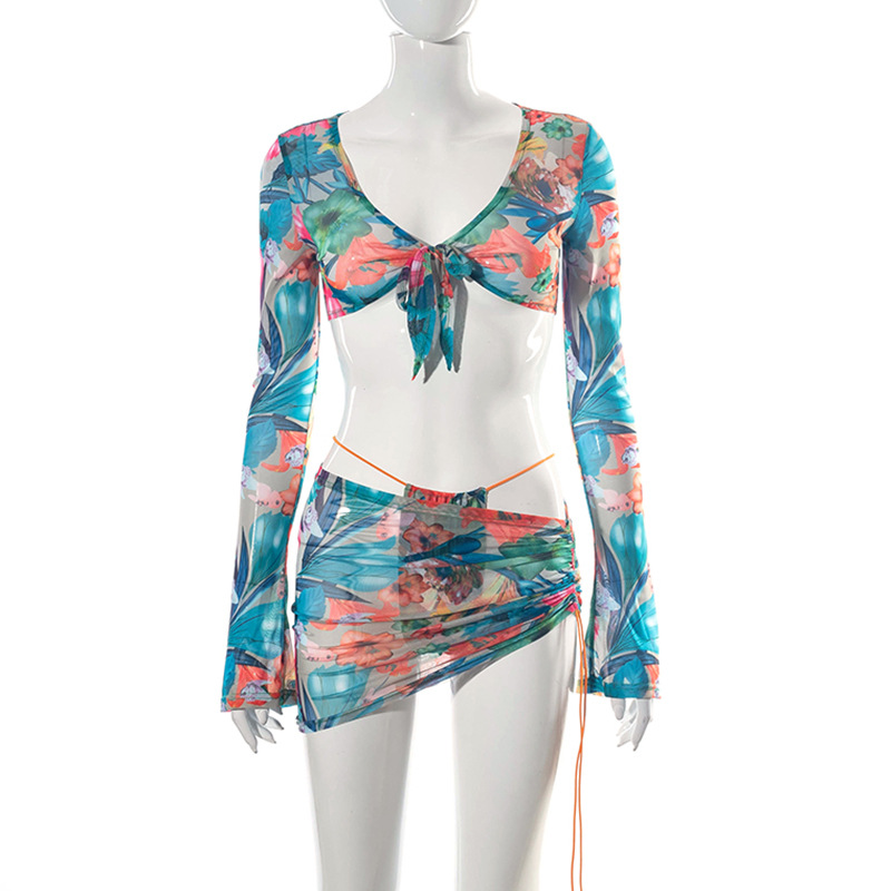 ANJAMANOR Floral Printed Mesh Sexy Top and Skirts Sets Summer Vacation Outfits 2021 Rave Party Club Wear Two Piece Set D85-CE11 ANJAMANOR Floral Printed Mesh Sexy Top and Skirts Sets Summer Vacation Outfits 2021 Rave Party Club Wear Two Piece Set D85-CE11