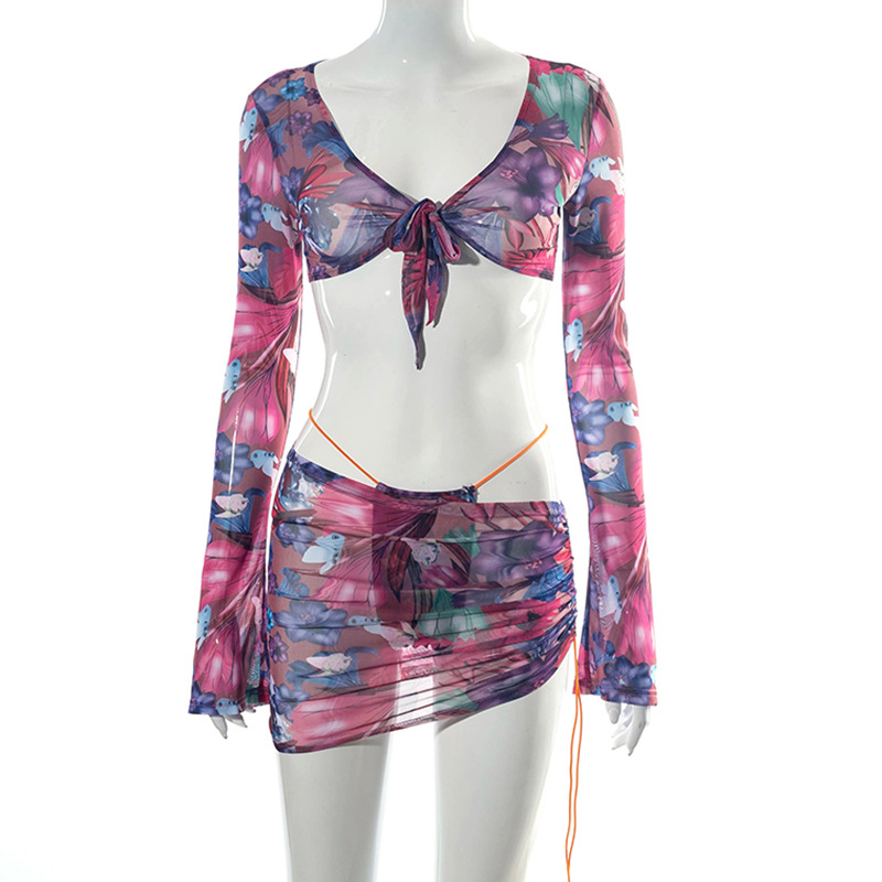 ANJAMANOR Floral Printed Mesh Sexy Top and Skirts Sets Summer Vacation Outfits 2021 Rave Party Club Wear Two Piece Set D85-CE11 ANJAMANOR Floral Printed Mesh Sexy Top and Skirts Sets Summer Vacation Outfits 2021 Rave Party Club Wear Two Piece Set D85-CE11