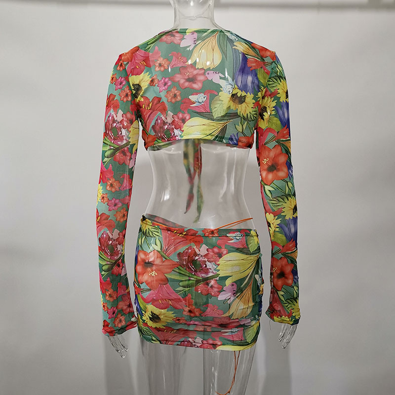 ANJAMANOR Floral Printed Mesh Sexy Top and Skirts Sets Summer Vacation Outfits 2021 Rave Party Club Wear Two Piece Set D85-CE11 ANJAMANOR Floral Printed Mesh Sexy Top and Skirts Sets Summer Vacation Outfits 2021 Rave Party Club Wear Two Piece Set D85-CE11