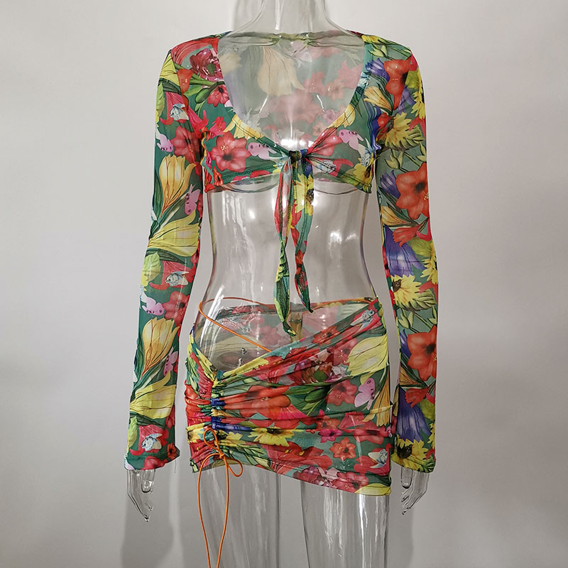 ANJAMANOR Floral Printed Mesh Sexy Top and Skirts Sets Summer Vacation Outfits 2021 Rave Party Club Wear Two Piece Set D85-CE11 ANJAMANOR Floral Printed Mesh Sexy Top and Skirts Sets Summer Vacation Outfits 2021 Rave Party Club Wear Two Piece Set D85-CE11