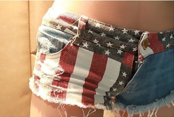 FREE SHIPPING Mid Waist Jeans Shorts USA Flag Printed JKP4667