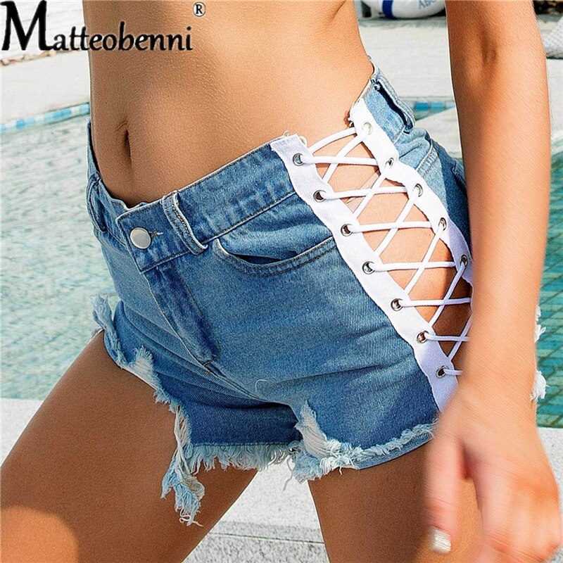 FREE SHIPPING Mini Short Jeans Pants Side Strap Lace Up JKP4669 FREE SHIPPING Mini Short Jeans Pants Side Strap Lace Up JKP4669