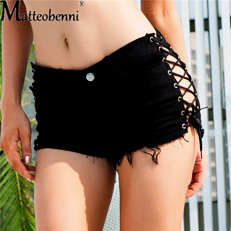 Fashion Sexy Summer New Women Black White Ripped Straight Denim Shorts High Waisted Tassel Elastic Lace Up Bandage Club Hotpants Fashion Sexy Summer New Women Black White Ripped Straight Denim Shorts High Waisted Tassel Elastic Lace Up Bandage Club Hotpants