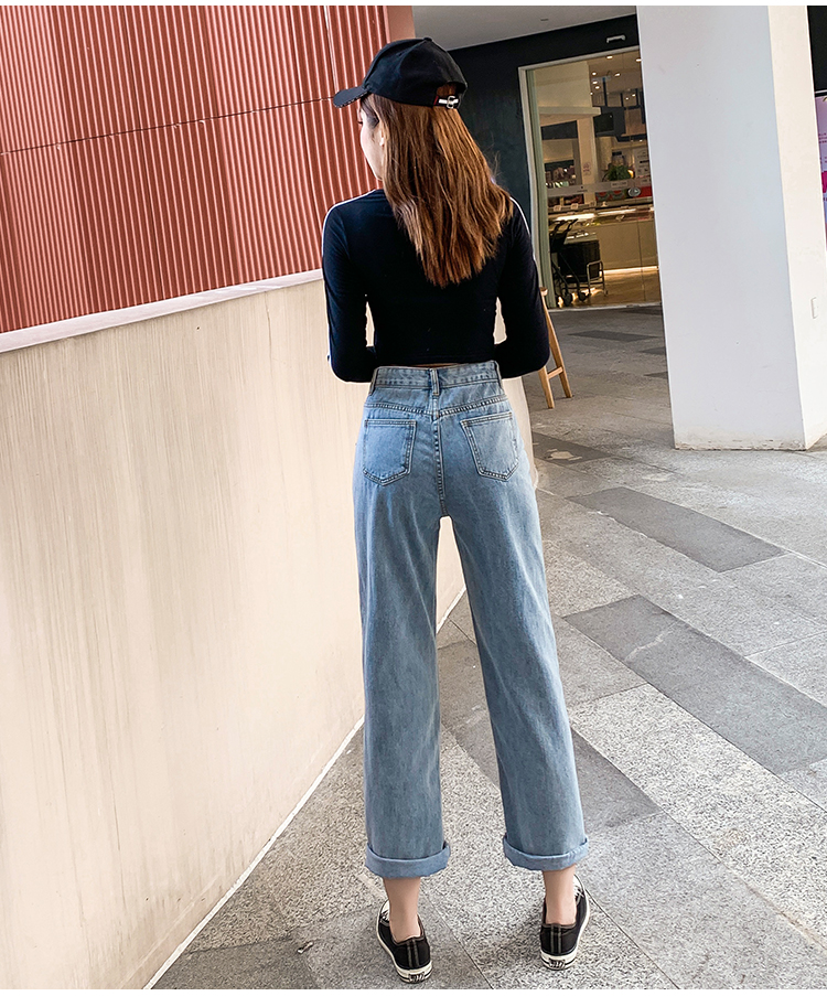 WITHZZ Spring Autumn Wide-leg Jeans Women's High-waist Denim Pants Retro Loose Droop Straight Trousers Jeans