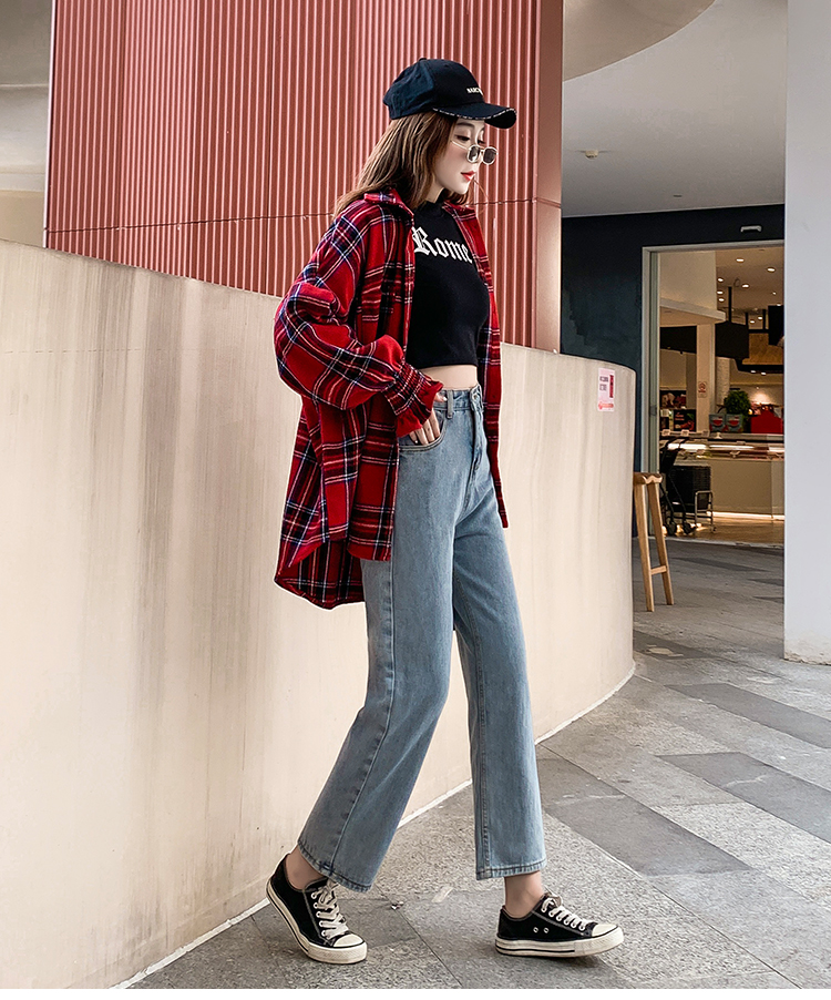 WITHZZ Spring Autumn Wide-leg Jeans Women's High-waist Denim Pants Retro Loose Droop Straight Trousers Jeans