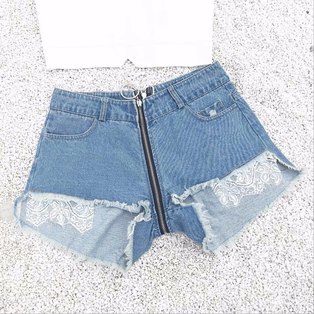 Fashion short jeans woman befree Sexy Blue Front back Zipper Fly Vintage high waist jeans Women Hole Night club shorts clothes