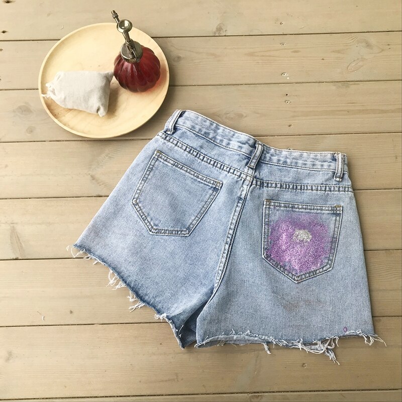 FREE SHIPPING Street Fashion Shorts Jeans Ripped Hole High Waist JKP4675
