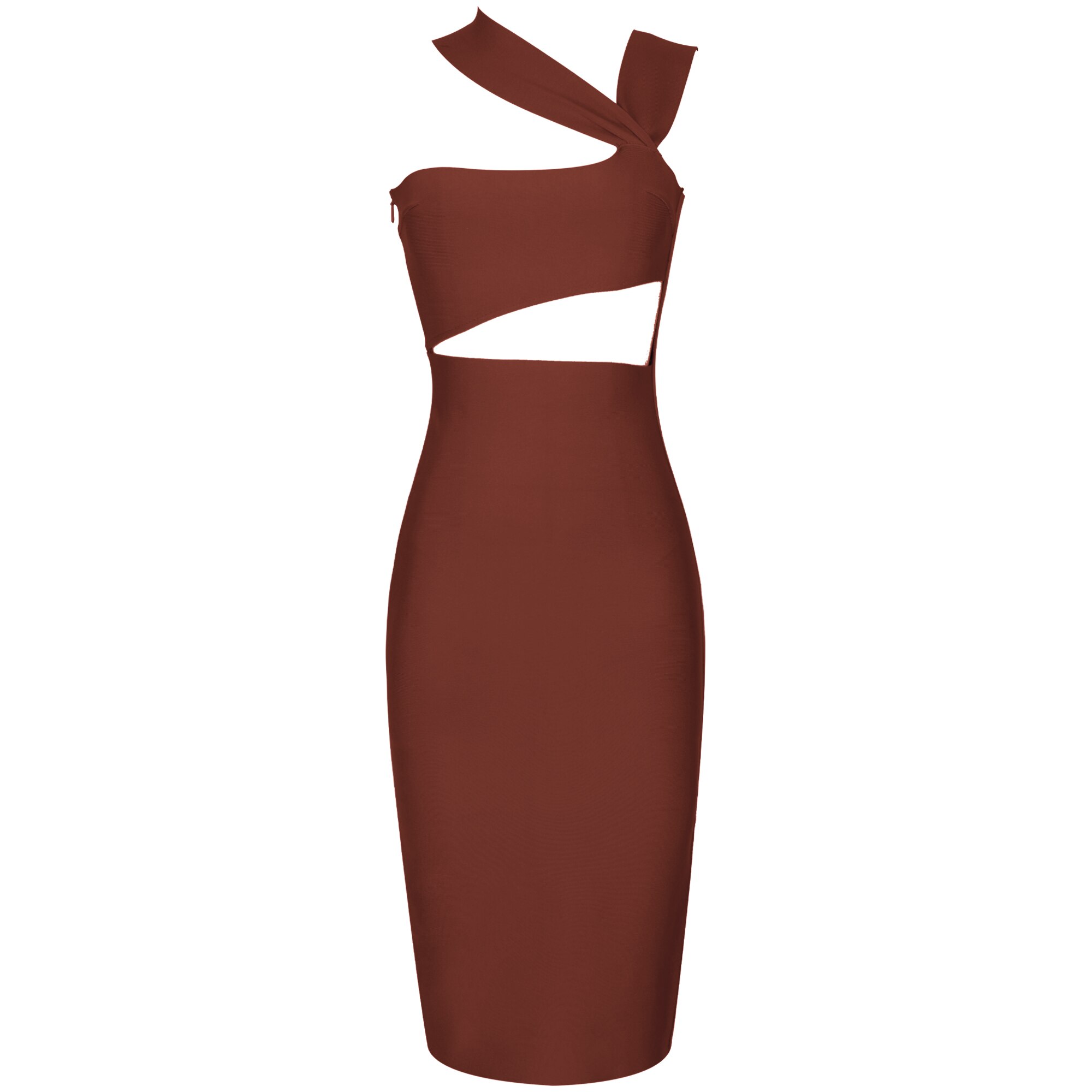 Bandage Dresses High Quality 2021 Summer Tan Cut Out Bodycon Dress Women Elegant Sexy Mid Evening Club Celebrity Party Dress