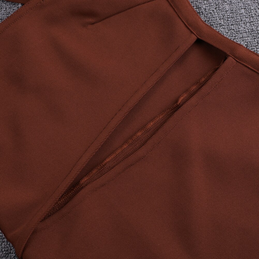 Bandage Dresses High Quality 2021 Summer Tan Cut Out Bodycon Dress Women Elegant Sexy Mid Evening Club Celebrity Party Dress